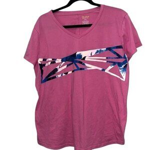 Tek Gear Womens V-Neck Essential Gear Tee XXL Pink With Abstract Graphic